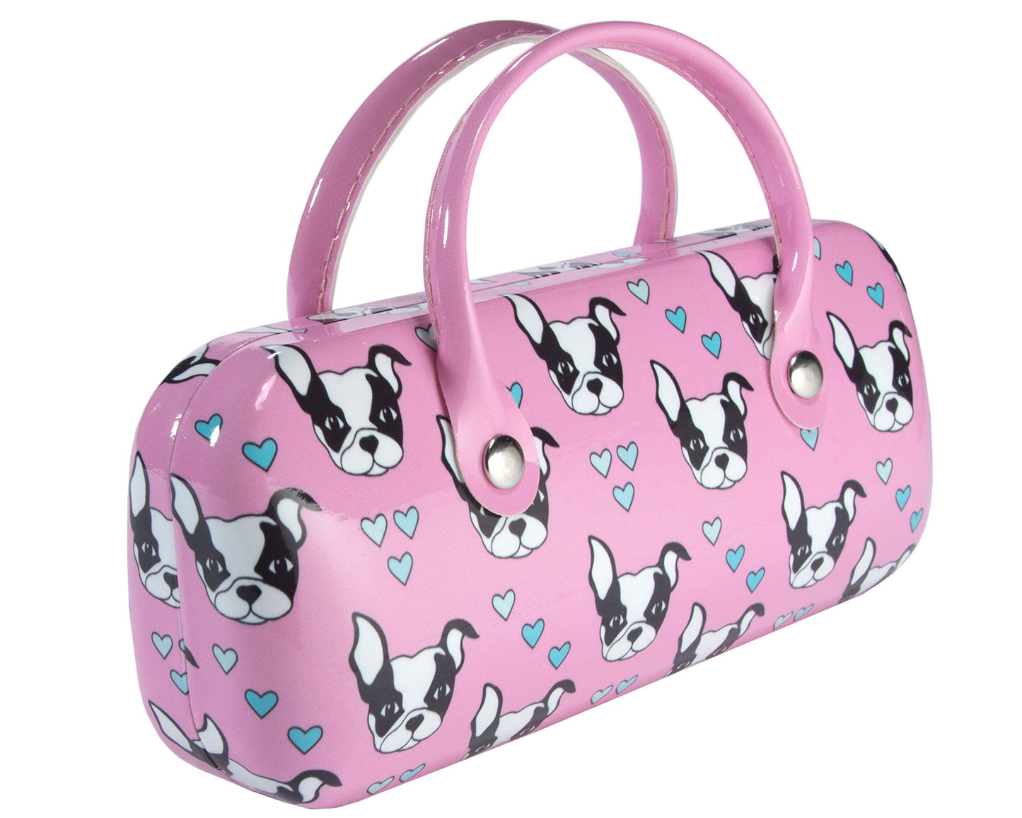 Pink Boston Terrier Dog Bag Case - Deluxe Sunglasses & Eyeglasses Hard Shell Case With Handle