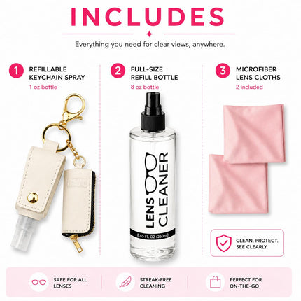 Travel Glasses Cleaning Kit & Bag Charm – White