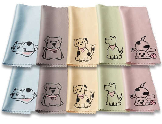 10 Pack Cute Dog Design Microfiber Cleaning for Cleaning Lens, Sunglasses and Eyeglasses