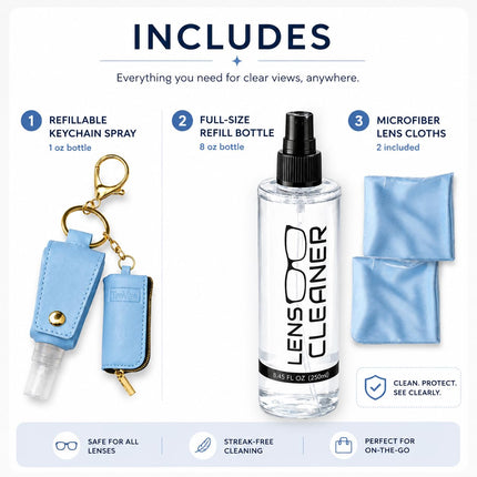 Blue Keychain Lens Cleaning Spray Bottle