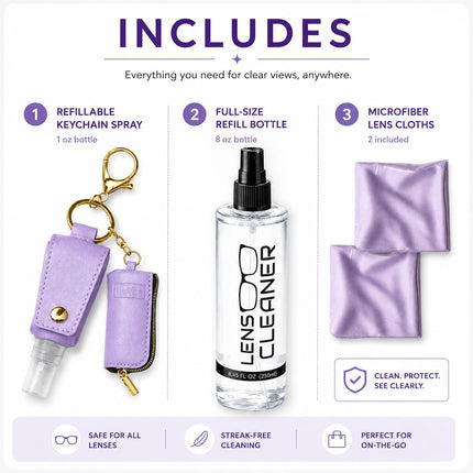 Travel Glasses Cleaning Kit & Bag Charm – Purple