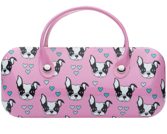 Pink Boston Terrier Dog Bag Case - Deluxe Sunglasses & Eyeglasses Hard Shell Case With Handle