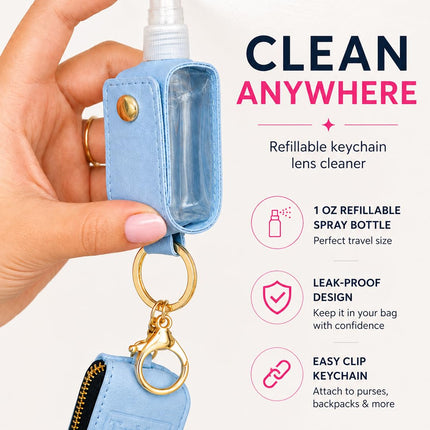 Blue Keychain Lens Cleaning Spray Bottle