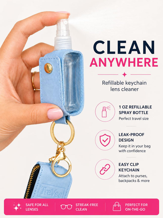 Blue Keychain Lens Cleaning Spray Bottle